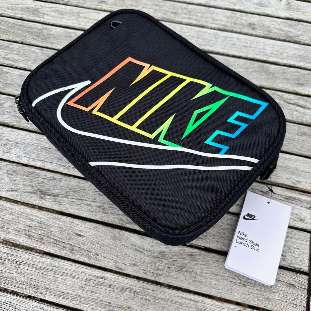 Nike Insulated Hard Shell Lunch Box 4L Black Rainbow 9A2744-H24 NEW Swoosh Gift